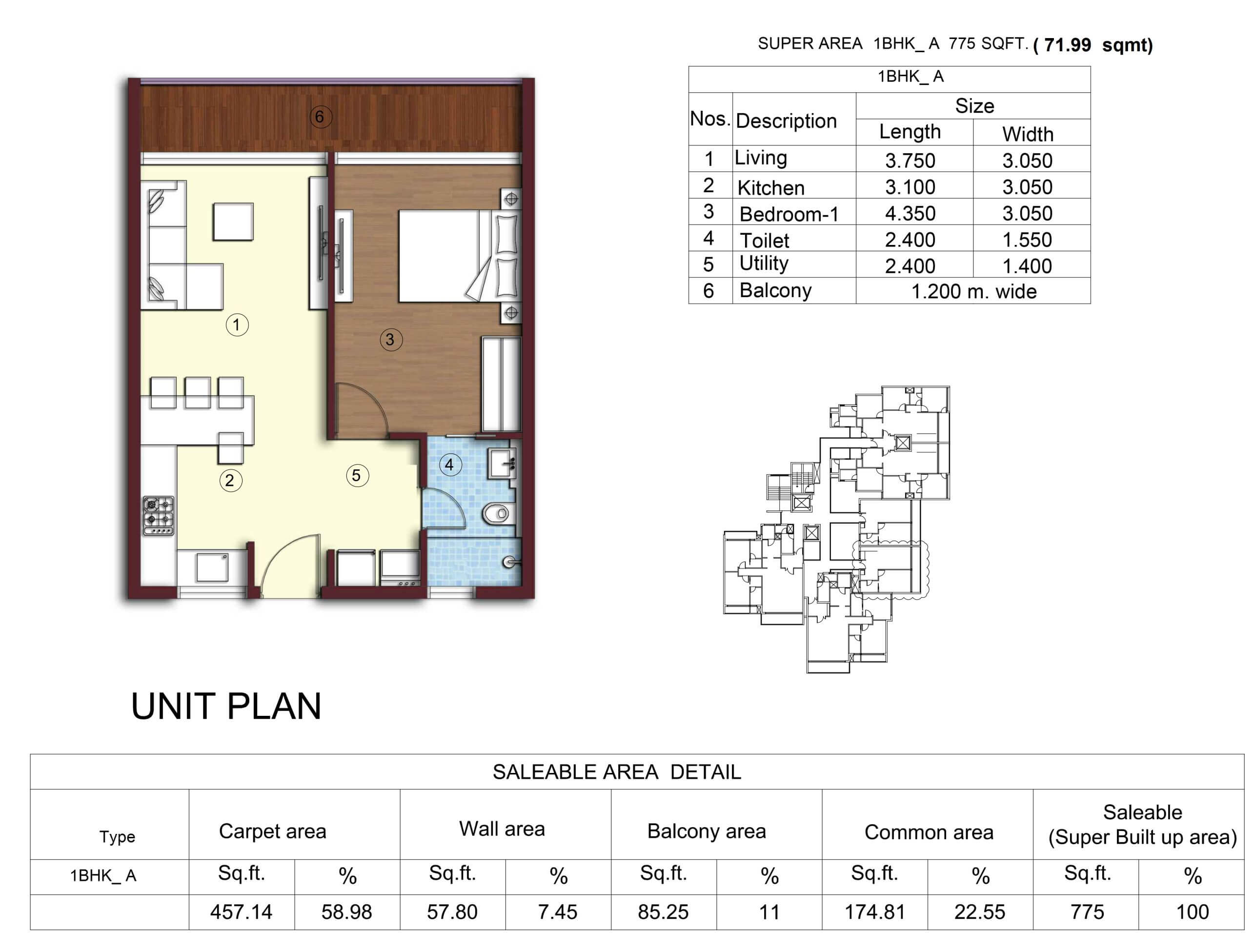 71.99 Sq.m (775 Sqft)