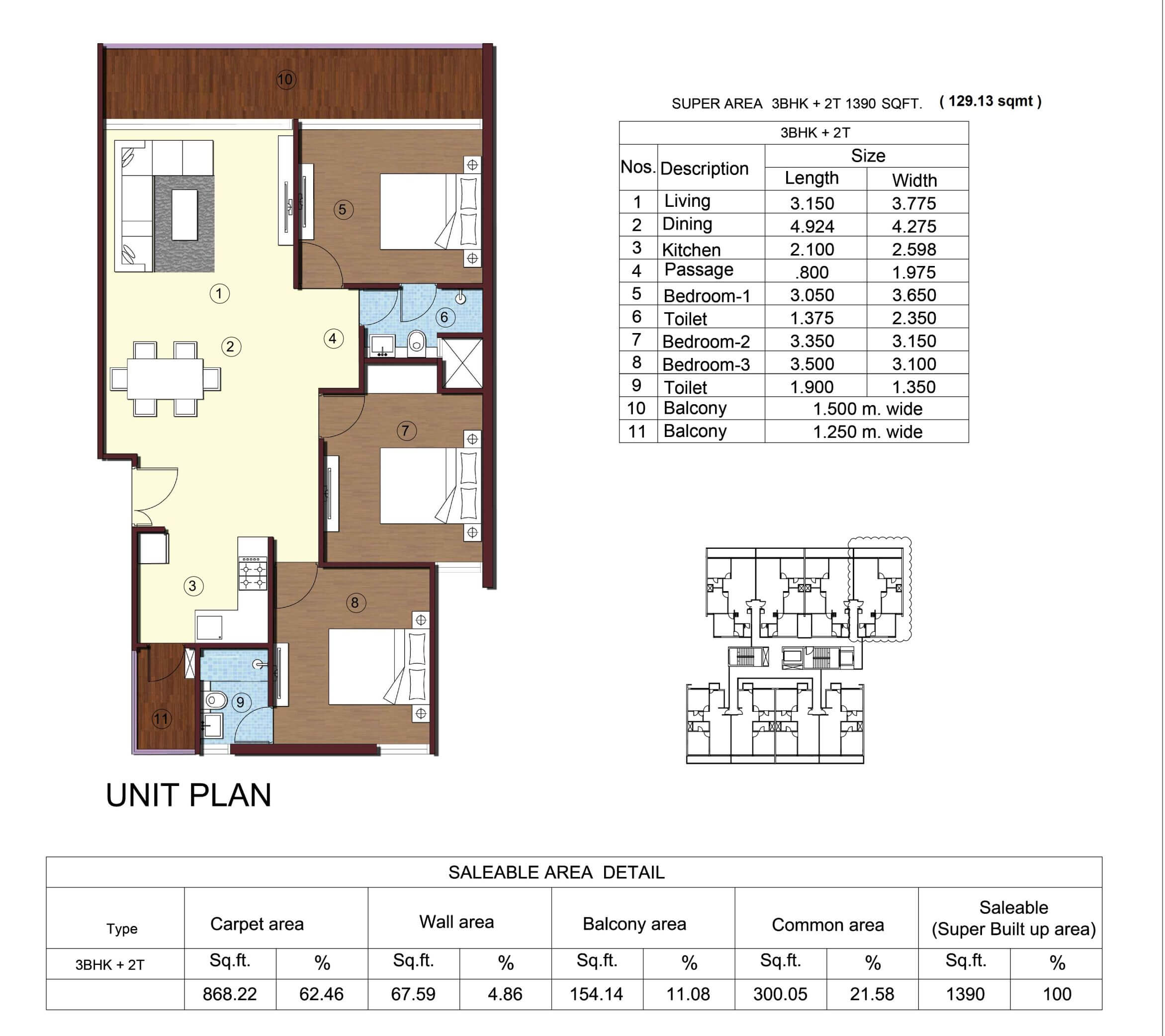 129.13 Sq.m (1390 Sqft)
